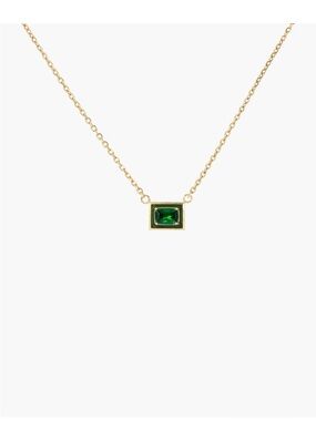 Hey Harper Allie Necklace - Gold Chain with Emerald Green Rectangular Gem